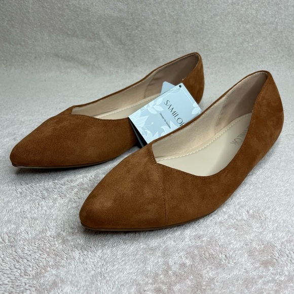 Samilor Faux Suede Pointed Toe Ballet Flats-Women’s 10-Brown-Classic-Casual-NEW - Picture 2 of 12